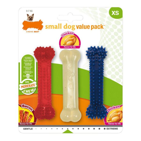 Kauwspeelgoed voor honden Nylabone Value Pack Bacon Maat S Kip Thermoplast (3 pcs)