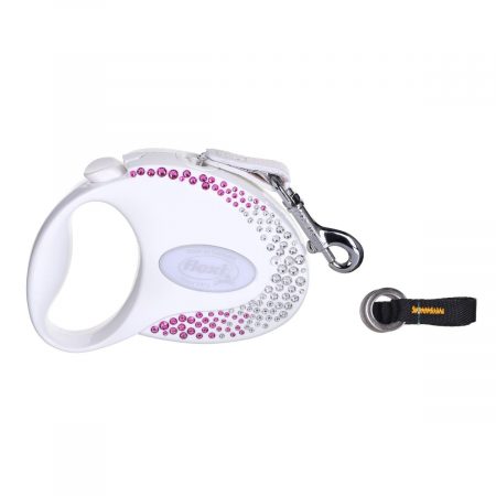 Hondenriem Flexi Glam Composition with Swarovski crystals 3 m Wit S