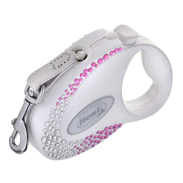 Hondenriem Flexi Glam Composition with Swarovski crystals 3 m Wit S
