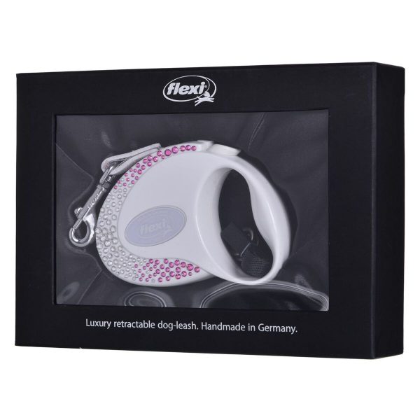 Hondenriem Flexi Glam Composition with Swarovski crystals 3 m Wit S