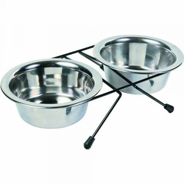 Voerbak voor honden Trixie Dubbel Zwart Zilverkleurig Roestvrij staal 12 cm 0,45 L