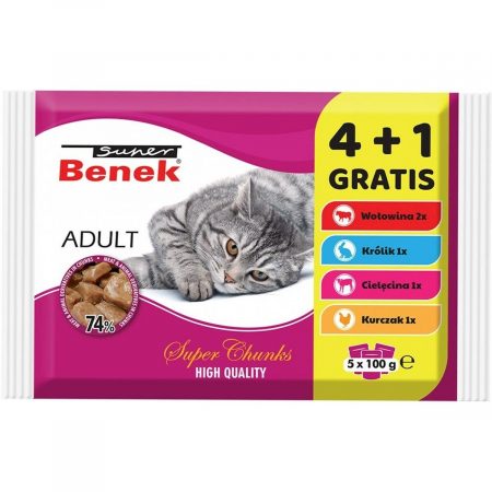 Kattenvoer Super Benek 5 x 100 g Kip Kalfsvlees Konijnenvlees