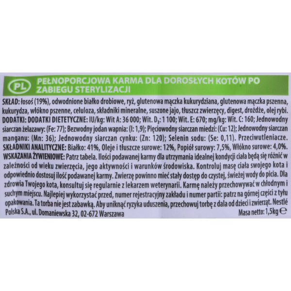 Kattenvoer Purina Sterilised Adult Volwassen Zalm 1,5 Kg