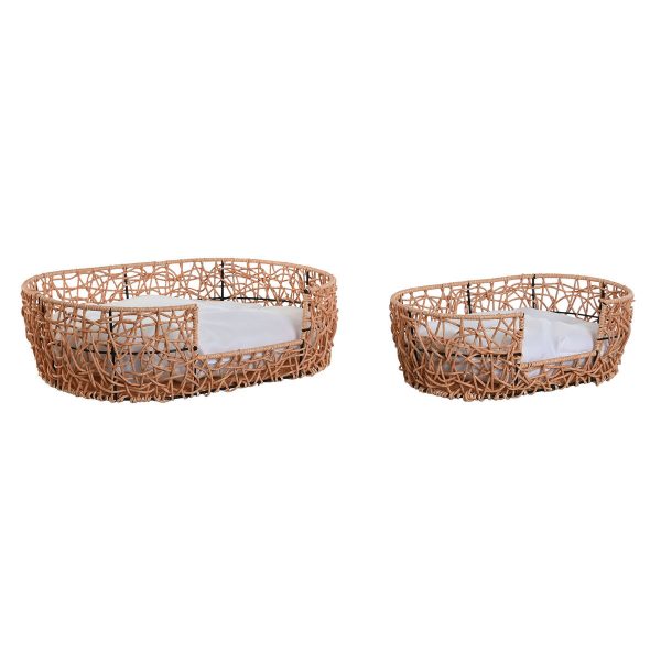 Hondenbed Home ESPRIT Wit Lichtbruin Metaal Synthetische rotan 50 x 35 x 14 cm (2 Onderdelen)
