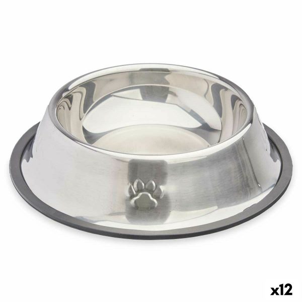 Voerbak voor honden Zilverkleurig Grijs Rubber Metaal 22 x 6 x 22 cm (12 Stuks)