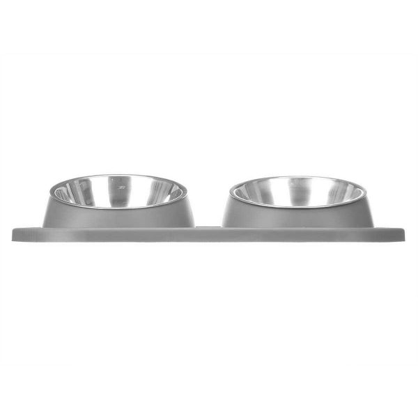 Dierenvoederbak Grijs Metaal 40 x 8,5 x 22 cm Dubbel (12 Stuks)