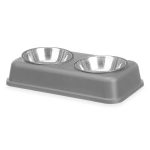 Dierenvoederbak Grijs Metaal 35 x 7,5 x 19 cm Dubbel (12 Stuks)
