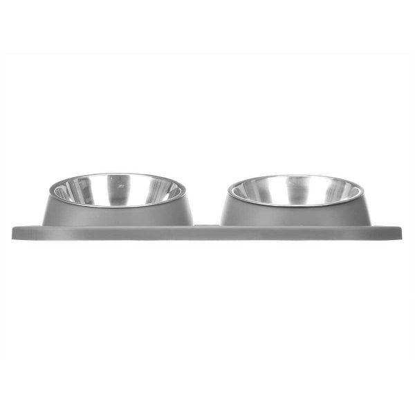 Dierenvoederbak Grijs Metaal 35 x 7,5 x 19 cm Dubbel (12 Stuks)